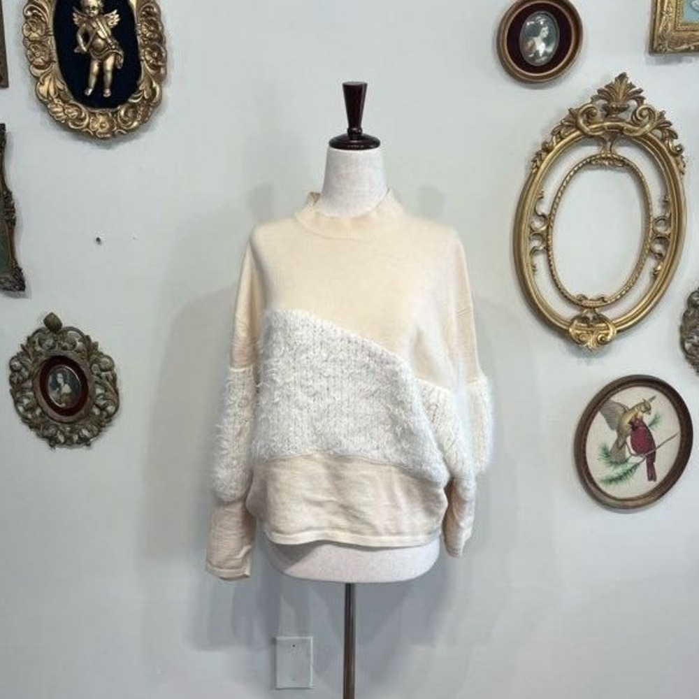3.1 Phillip Lim Mixed Media Mock Neck Sweater in Cream - Size L